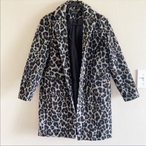 Topshop Wool Blend Leopard Print Peacoat